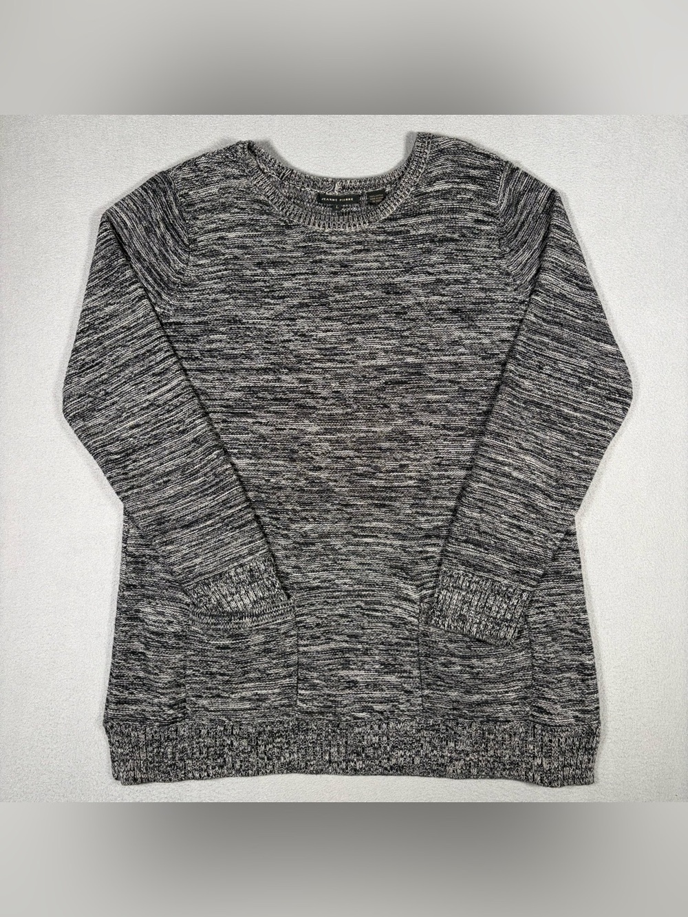 Jeanne Pierre Marled Knit Sweater Women’s Large Gray Tunic Pockets Long Sleeve
